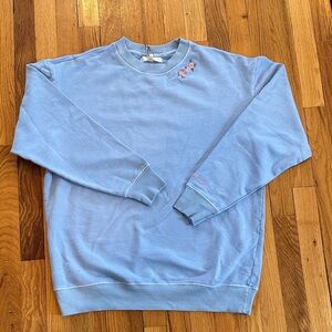 LoveShackFancy Sky Blue Crewneck Sweater with Pink Floral Accents